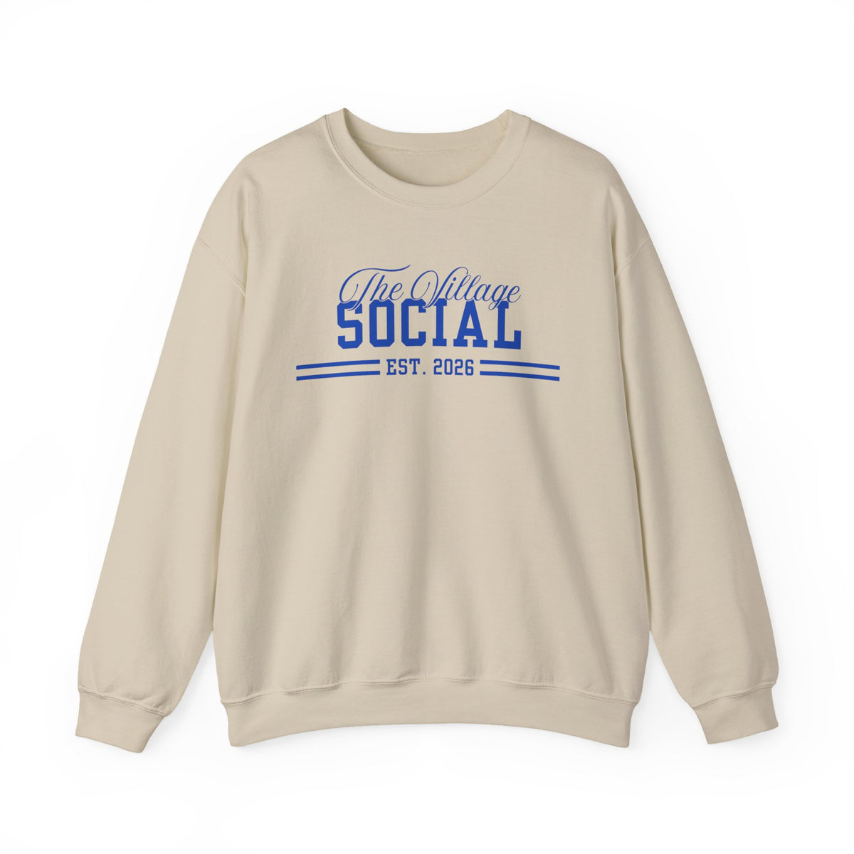 The Village Social Crewneck Sweatshirt — Est. 2026 Vintage Campus Pullover