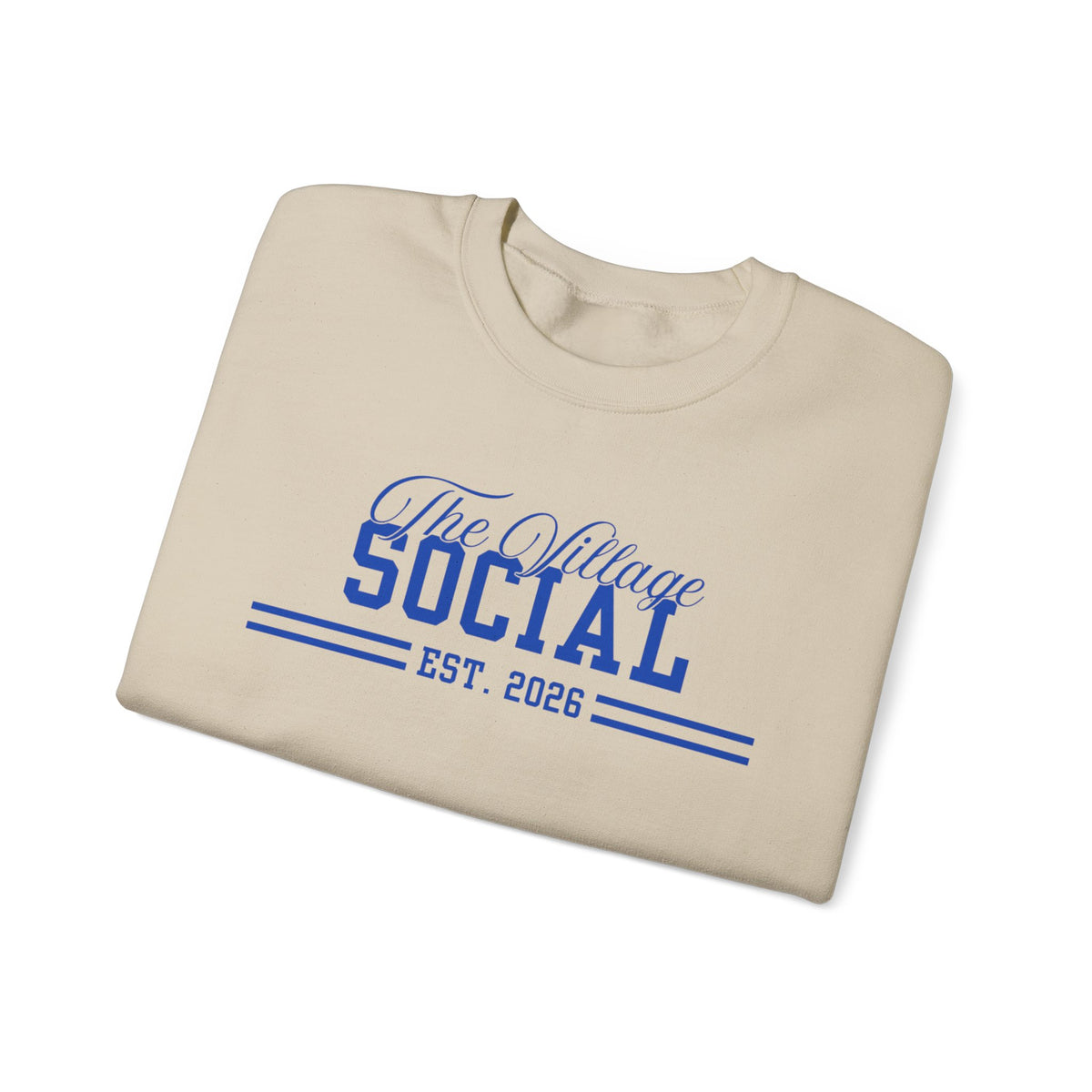 The Village Social Crewneck Sweatshirt — Est. 2026 Vintage Campus Pullover