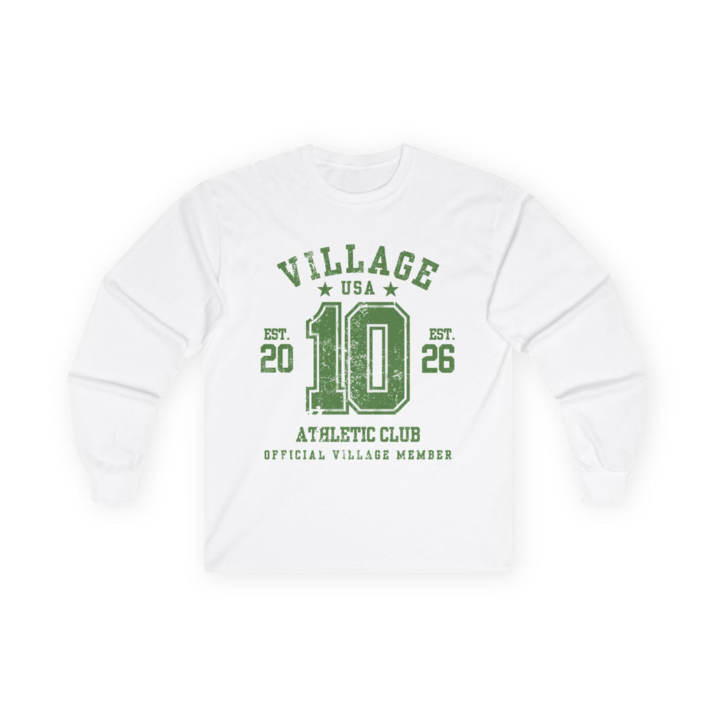 Village Athletic Club '10' Long Sleeve Tee — Vintage Collegiate Sports Shirt