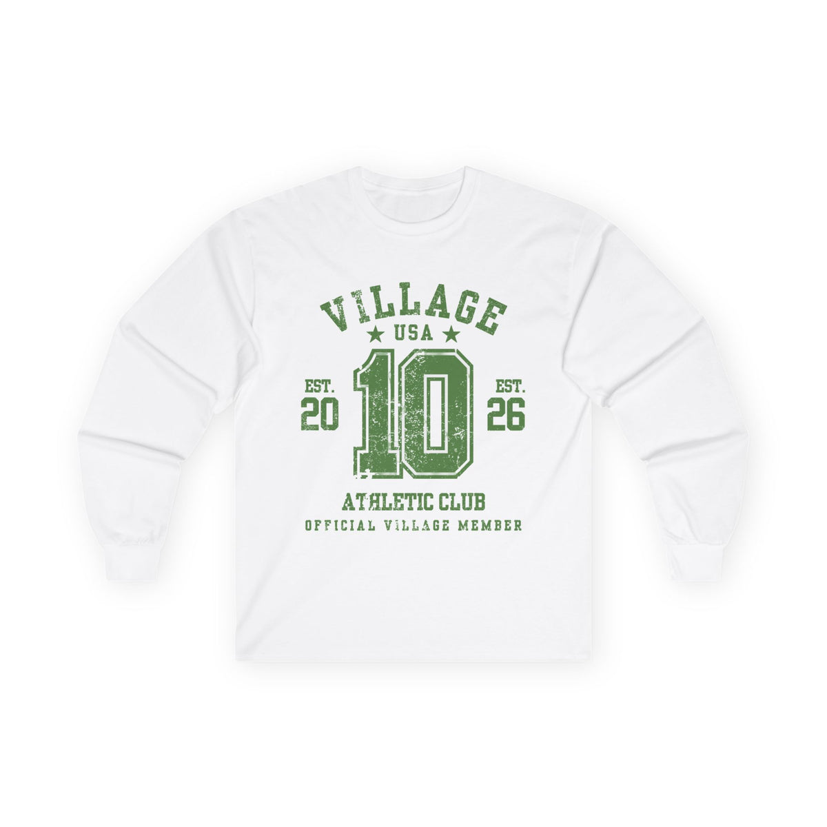Village Athletic Club '10' Long Sleeve Tee — Vintage Collegiate Sports Shirt