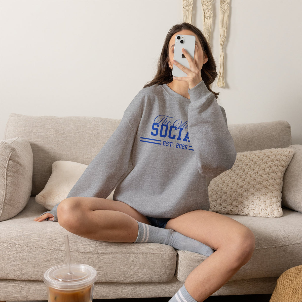The Village Social Crewneck Sweatshirt — Est. 2026 Vintage Campus Pullover