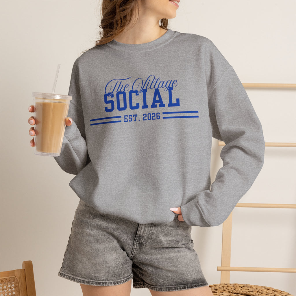The Village Social Crewneck Sweatshirt — Est. 2026 Vintage Campus Pullover