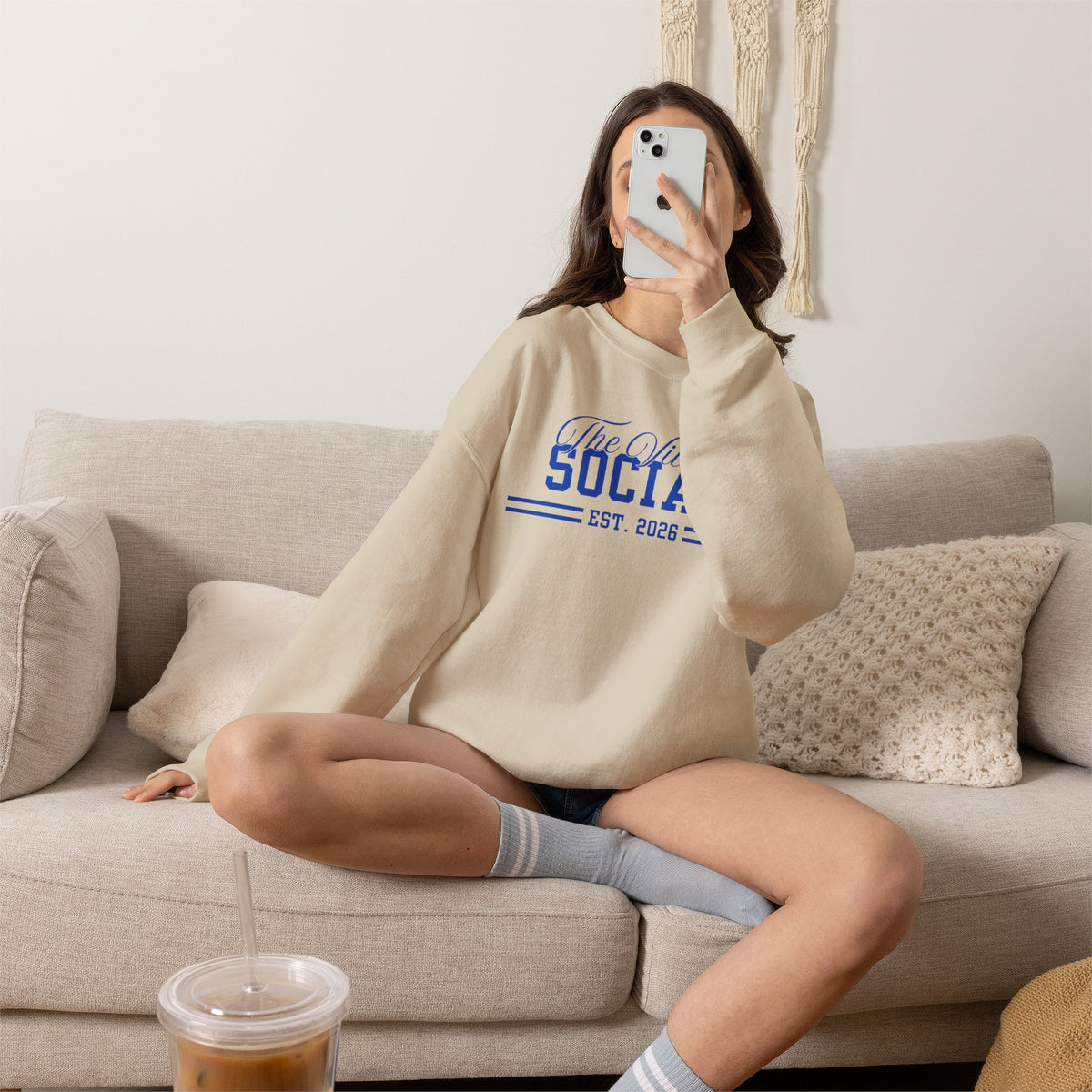 The Village Social Crewneck Sweatshirt — Est. 2026 Vintage Campus Pullover