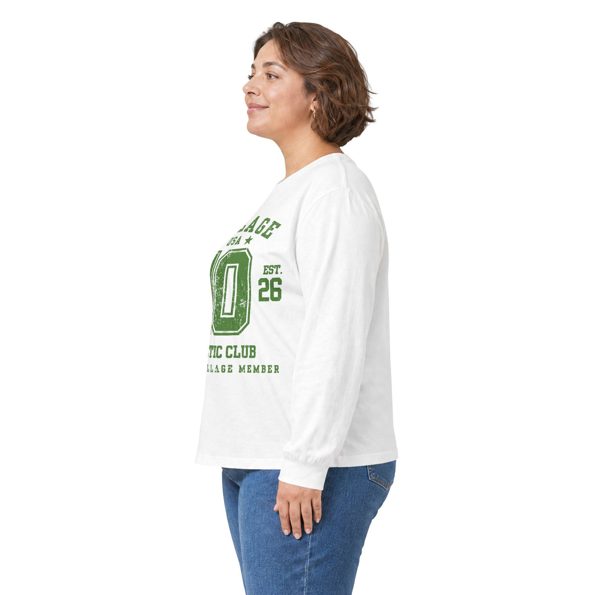 Village Athletic Club '10' Long Sleeve Tee — Vintage Collegiate Sports Shirt